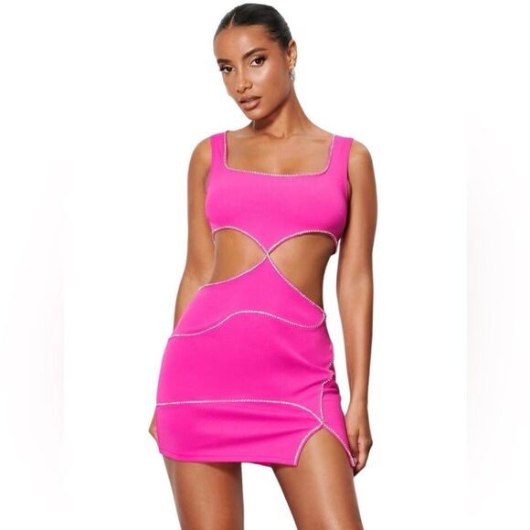 SHEIN BAE Cut Out Rhinestone Trim Split Hem Bodycon Dress Size 2 - Picture 1 of 13